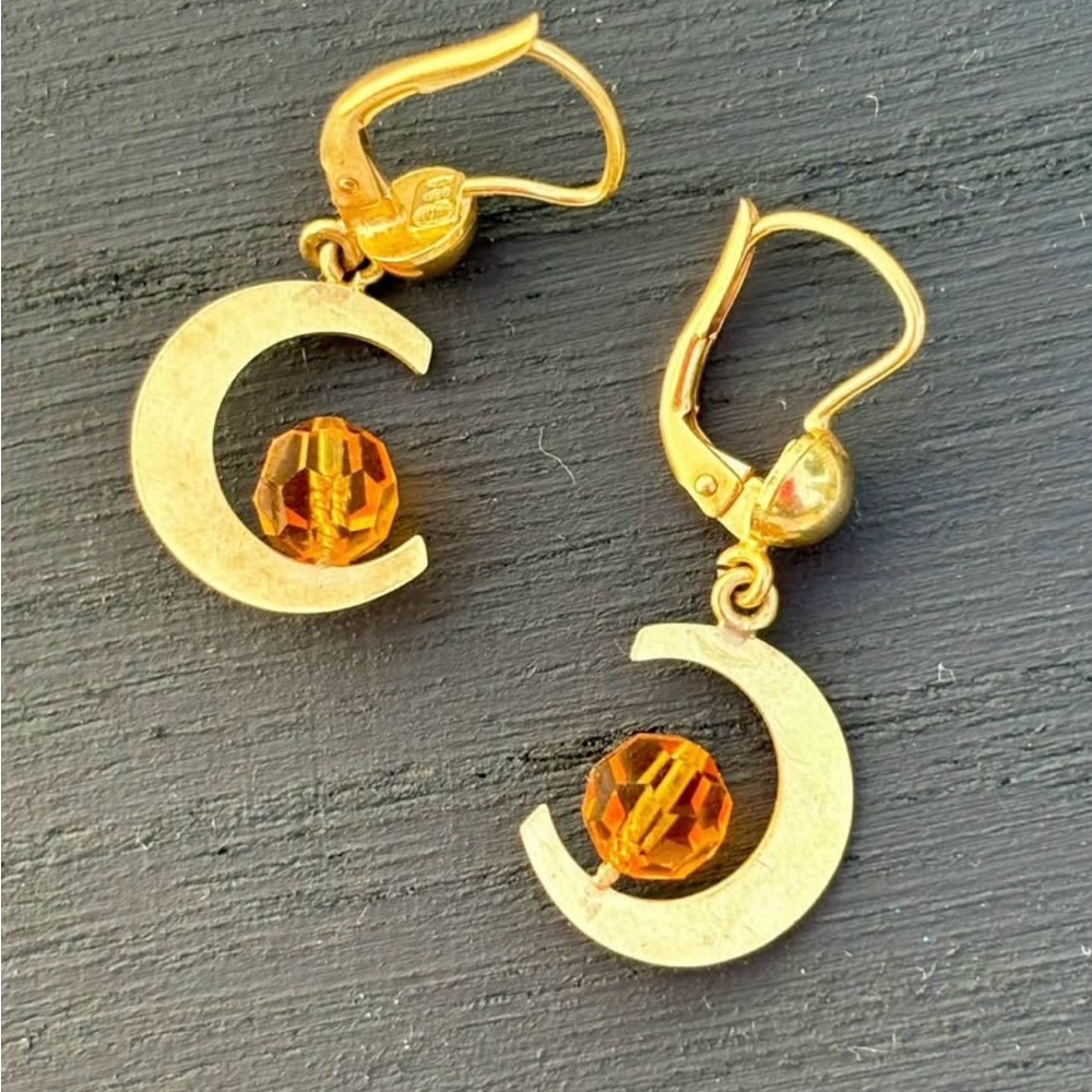 Antique Solid 18k Gold Cresent
Moon Earrings Marked with Unique Hallmarks